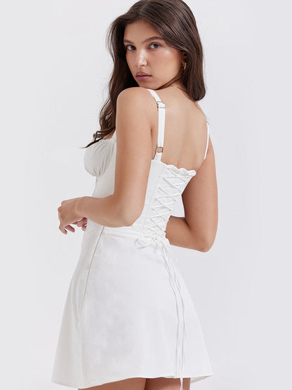 Strappy Corset Back Tie-Up Mini Dress