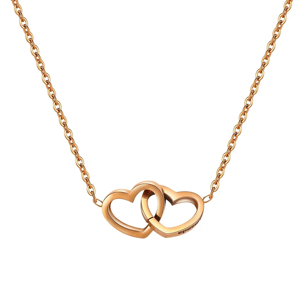 Personalized Double Heart Name Necklace in Stainless Steel