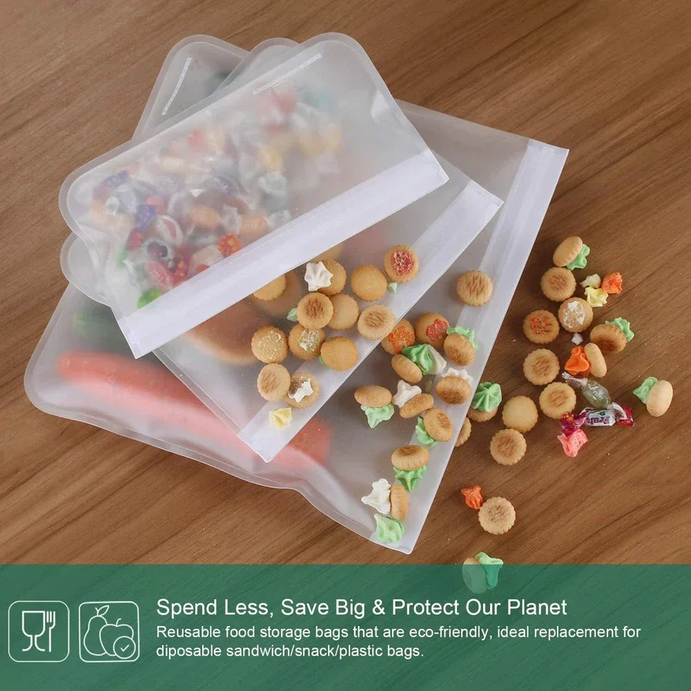 Silicone Food Storage Containers Stand-Up Zip-Shut Bags