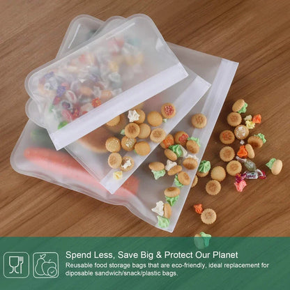 Silicone Food Storage Containers Stand-Up Zip-Shut Bags