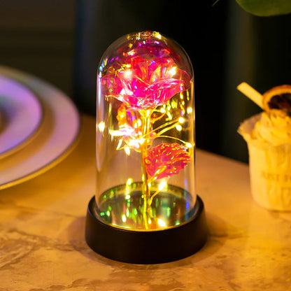 Eternal Rose with Galaxy LED Light in Glass Dome for Home Decor and Gifts