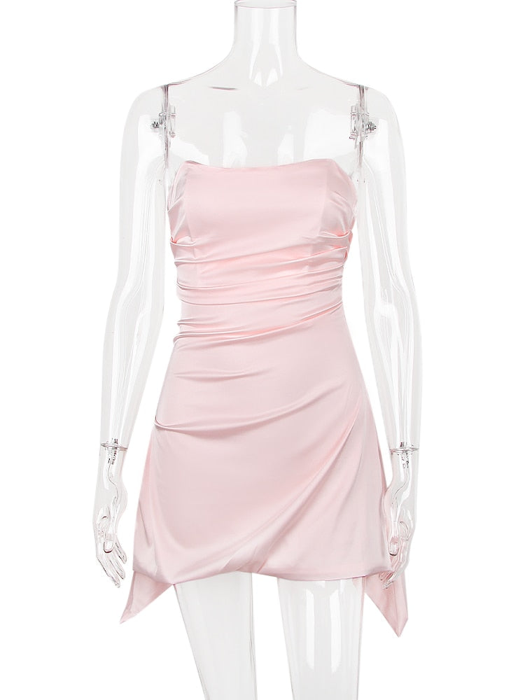 Satin Draped Tube Mini Dress