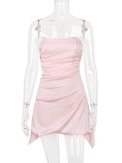 Satin Draped Tube Mini Dress