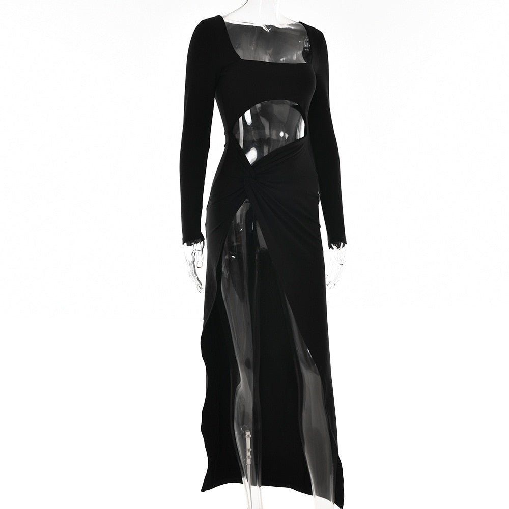 Long Sleeve Cut Out High Split Maxi Dress