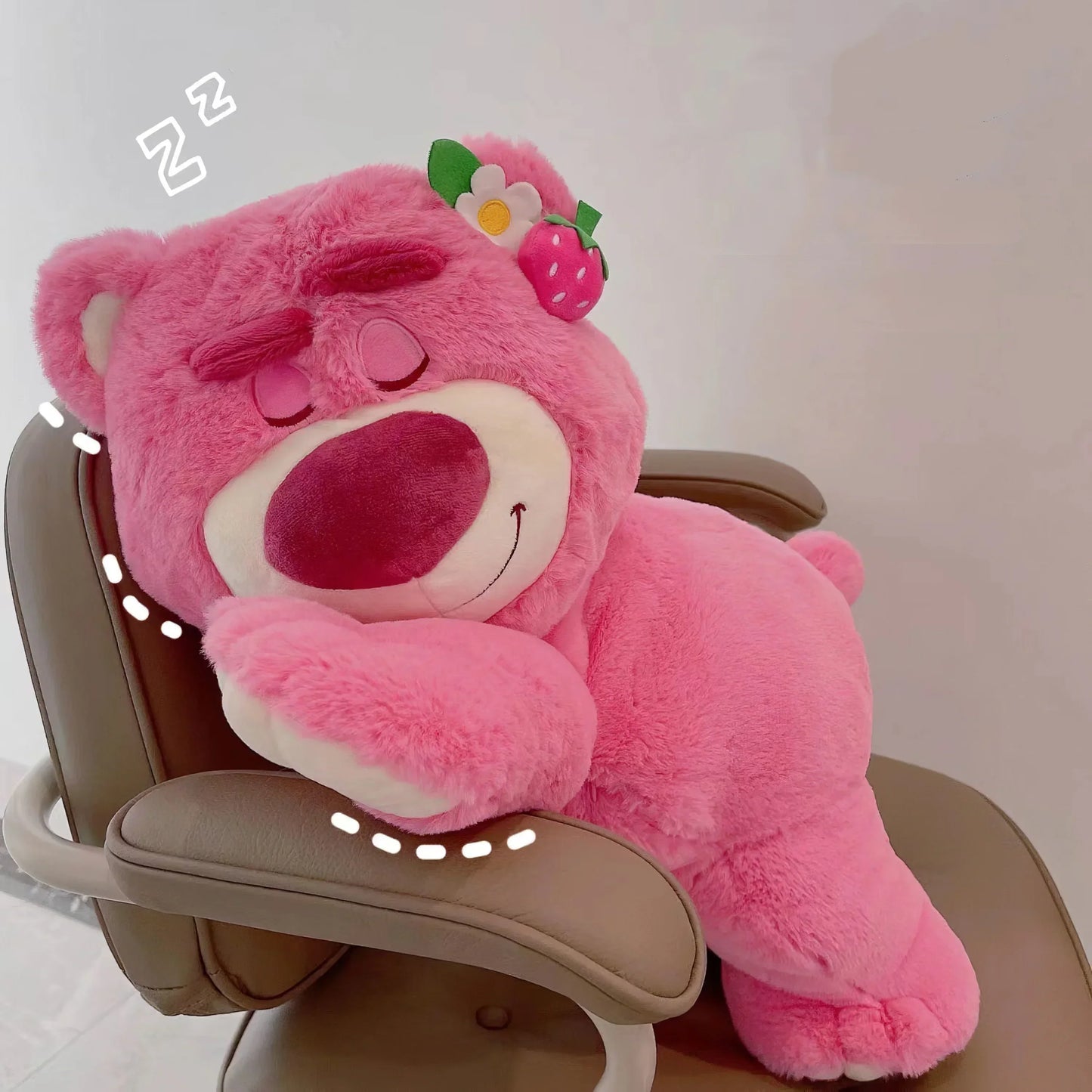 80cm Sleeping Strawberry Bear Plush Pillow