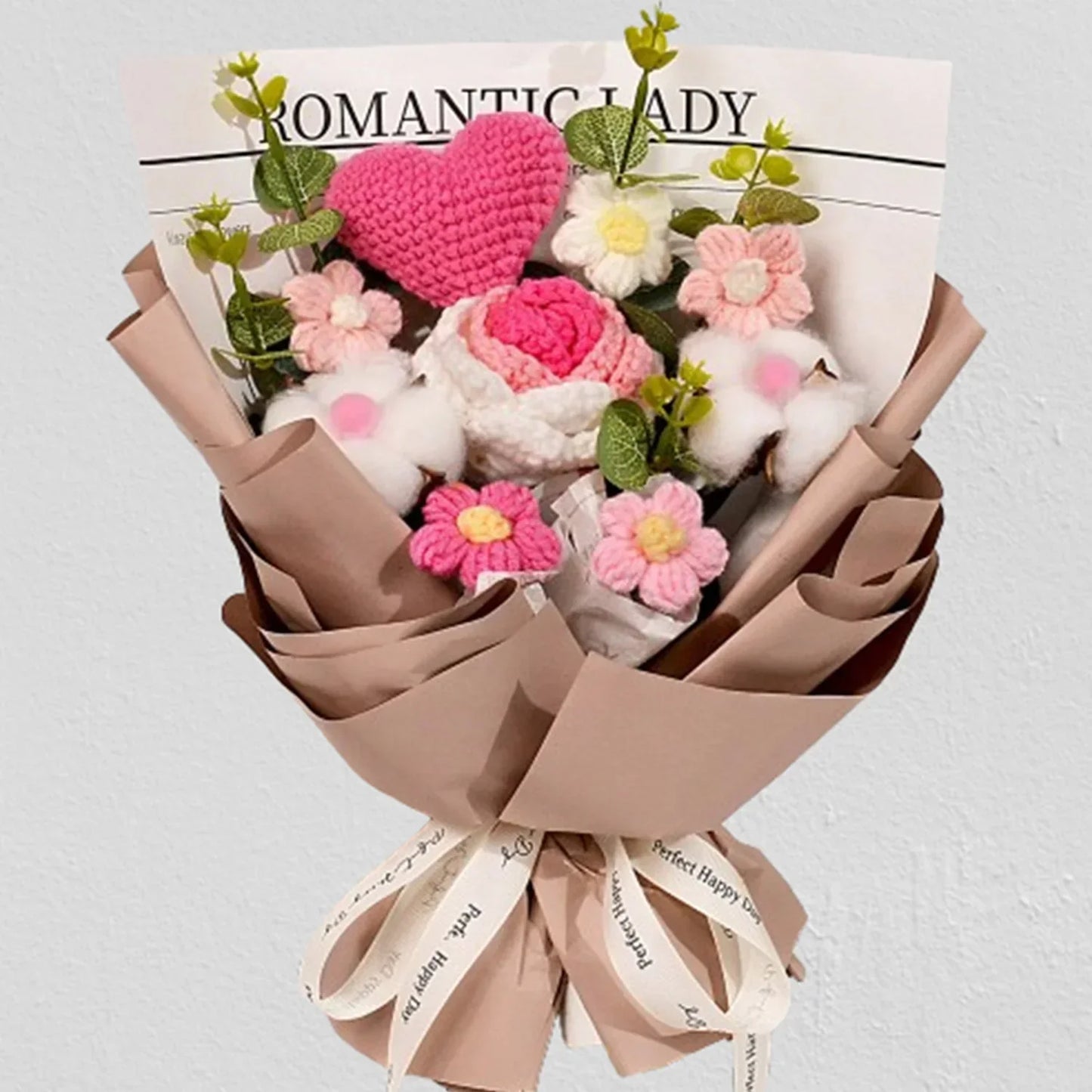 Handmade Crochet Pink and Purple Rose Bouquet Knitted Artificial Flowers Gift for Girlfriend
