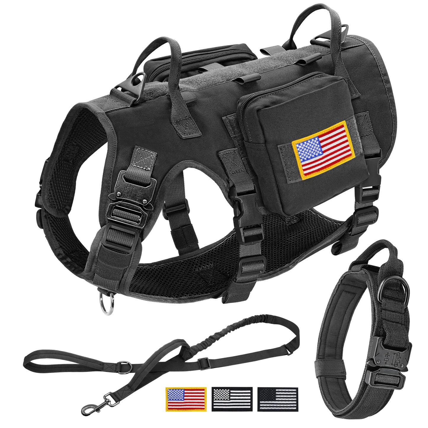 Tactical Military Dog Harness Set - Vest, Leash, Pouches