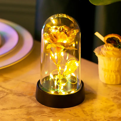 Eternal Rose with Galaxy LED Light in Glass Dome for Home Decor and Gifts
