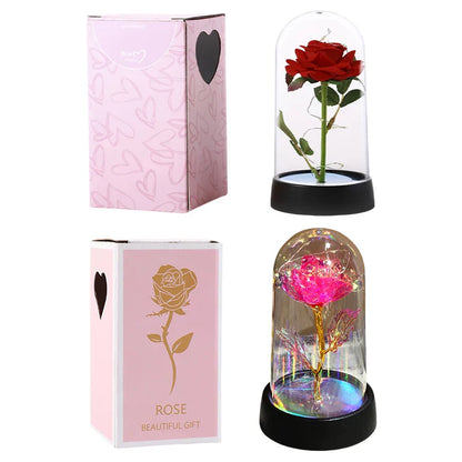 Eternal Rose in Glass Dome with LED Light - Romantic Gift for Valentine's Day, Christmas, or Birthday