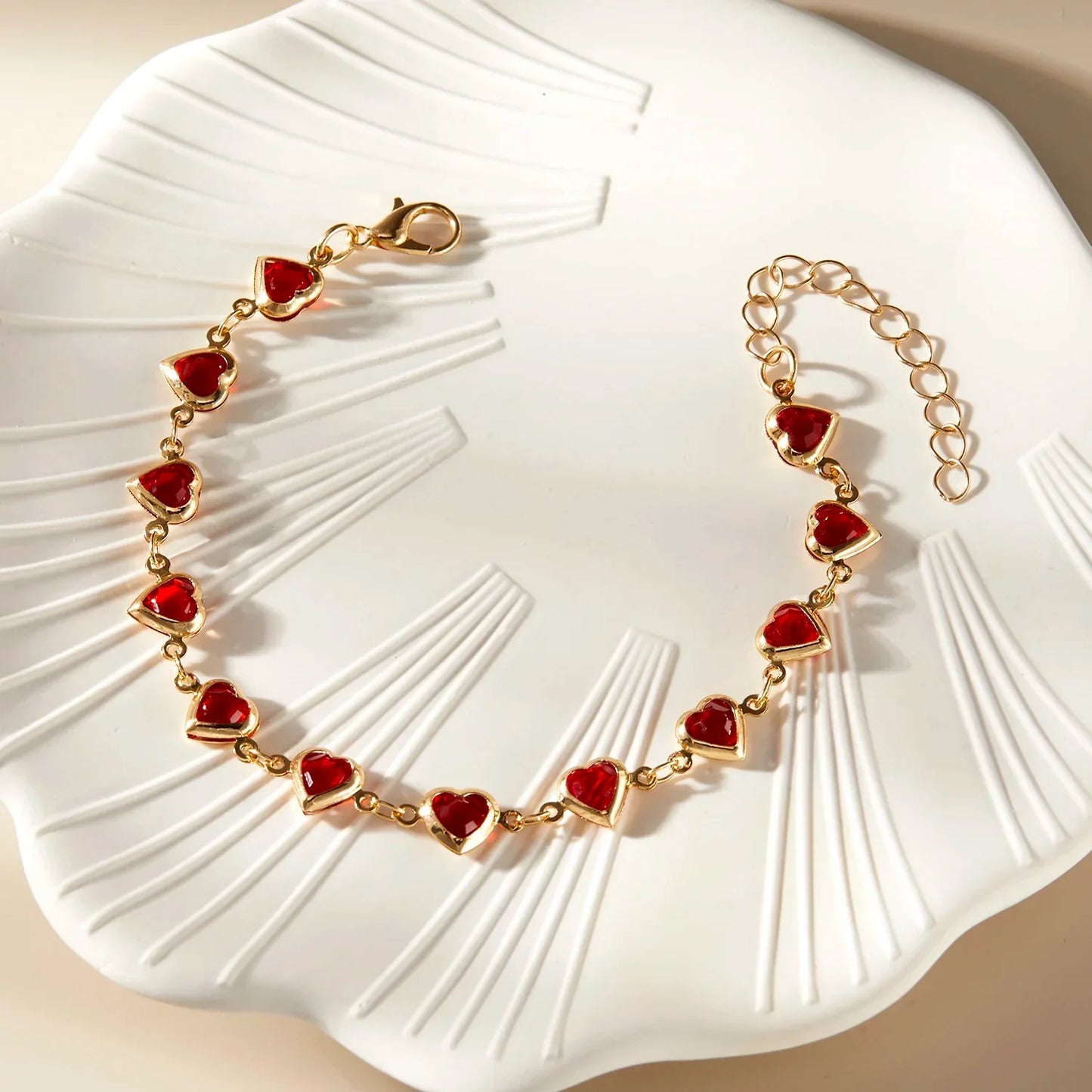 Red Zircon Heart Chain Bracelet