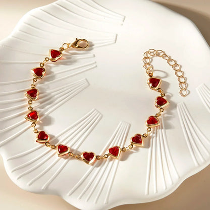 Red Zircon Heart Chain Bracelet