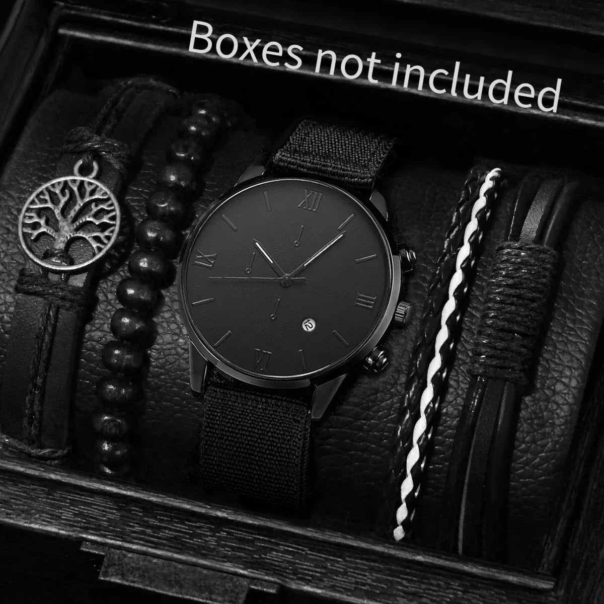 Men's Quartz Watch and Bracelet Set 4 or 5 Pieces