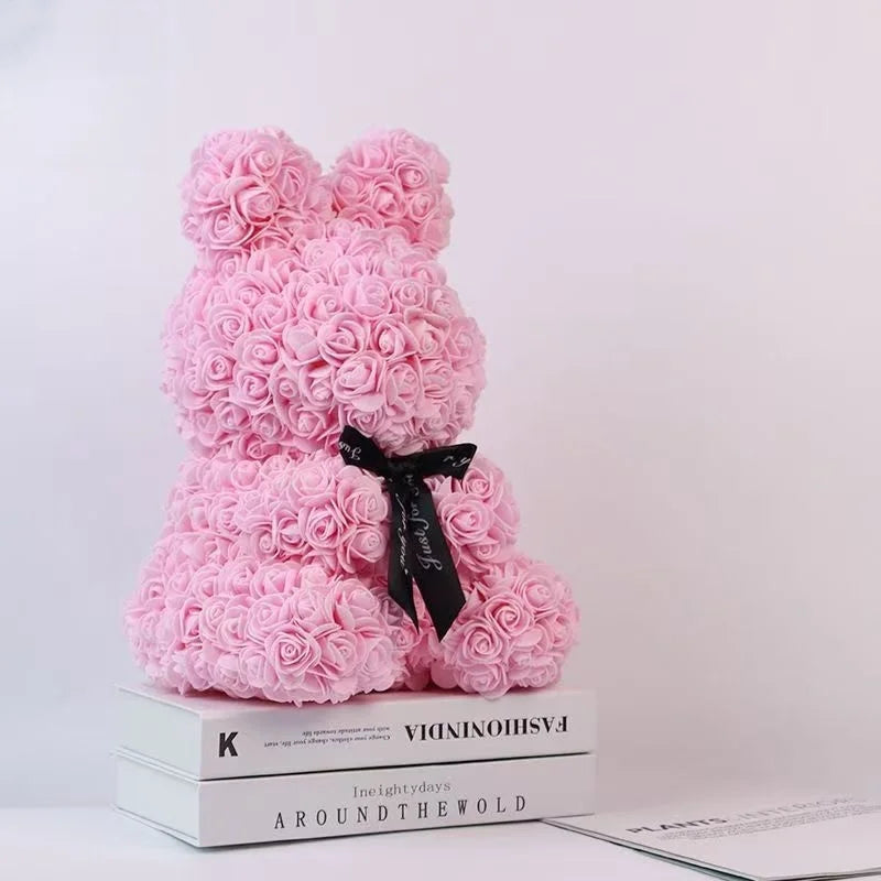 Rose Teddy Bear with Artificial Flowers - Romantic Gift for Girlfriend, Wife, or Mom