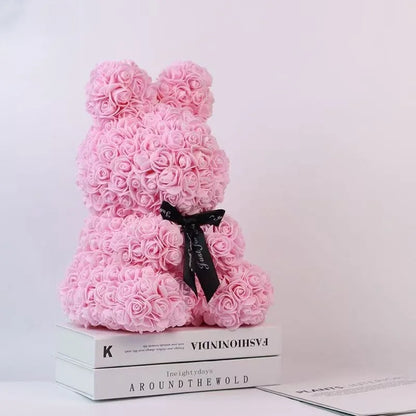 Rose Teddy Bear with Artificial Flowers - Romantic Gift for Girlfriend, Wife, or Mom