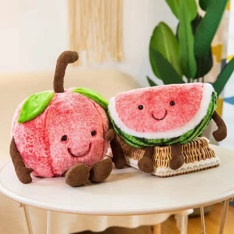 Creative Plush Fruit Toys: Watermelon, Cherry & Apple Dolls for Fun Gifts
