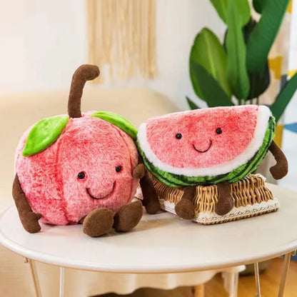 Creative Plush Fruit Toys: Watermelon, Cherry & Apple Dolls for Fun Gifts