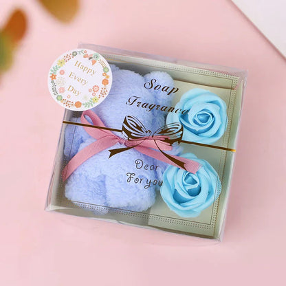 Towel Bear Soap Flower Gift Box for Valentine's Day, Wedding, Mother's Day, and Birthday