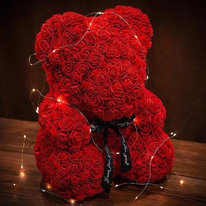 Eternal Rose Teddy Bear with Gift Box and Warm Lights