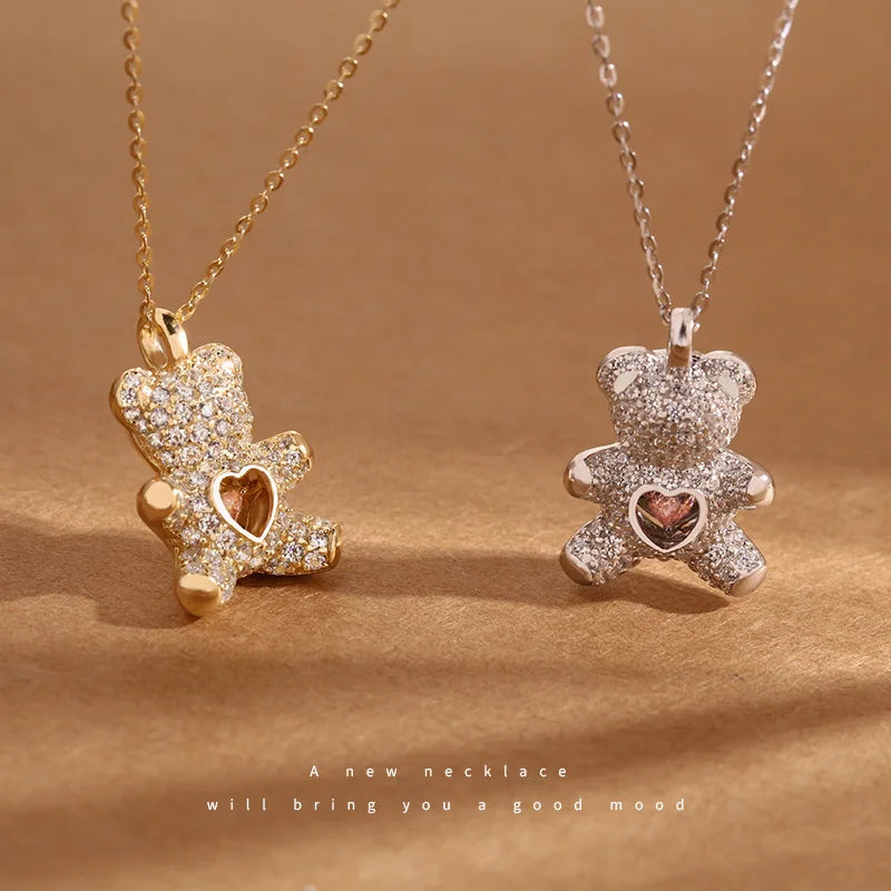 Heartbeat Teddy Bear Pendant Necklace