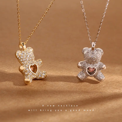 Heartbeat Teddy Bear Pendant Necklace