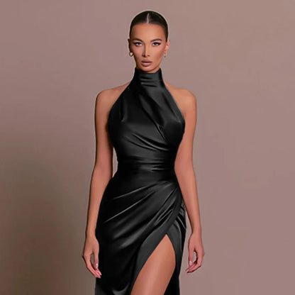 Halter Sleeveless Backless High Spilt Maxi Dress