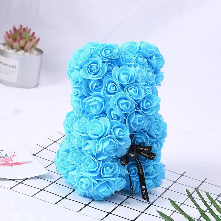 Artificial Rose Teddy Bear 25cm Romantic Floral Gift with Gift Box