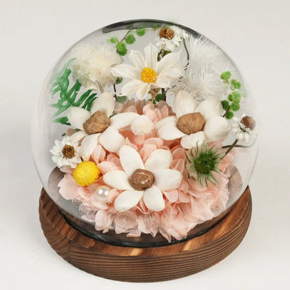 Preserved Red Rose and Carnation Dome with Wooden Base