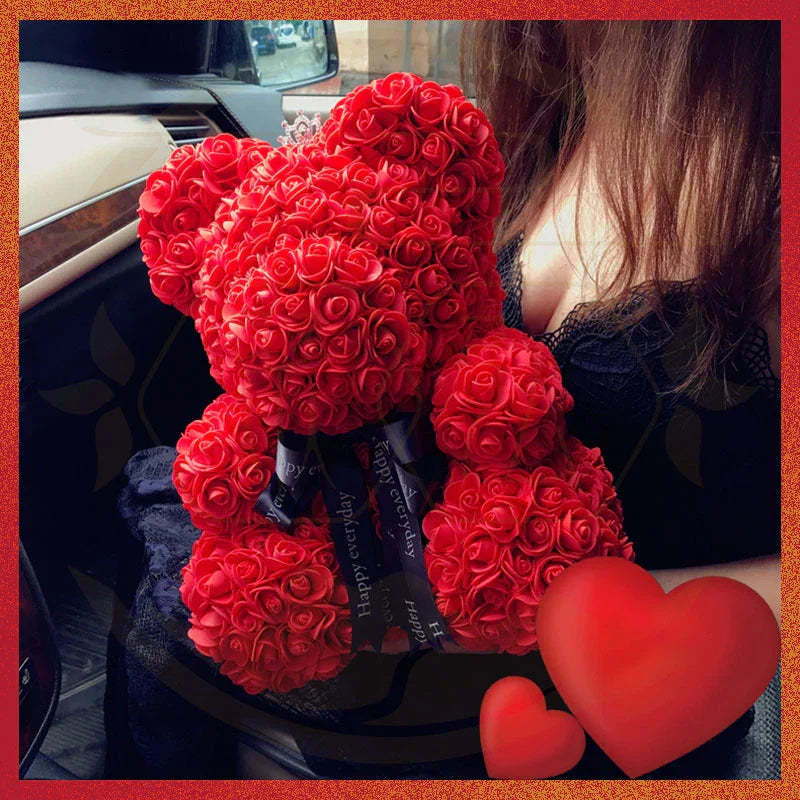 Eternal Rose Teddy Bear with Gift Box and Warm Lights