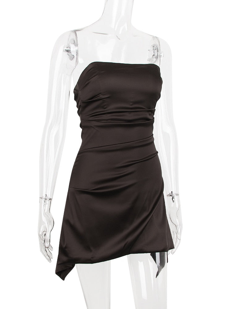 Satin Draped Tube Mini Dress