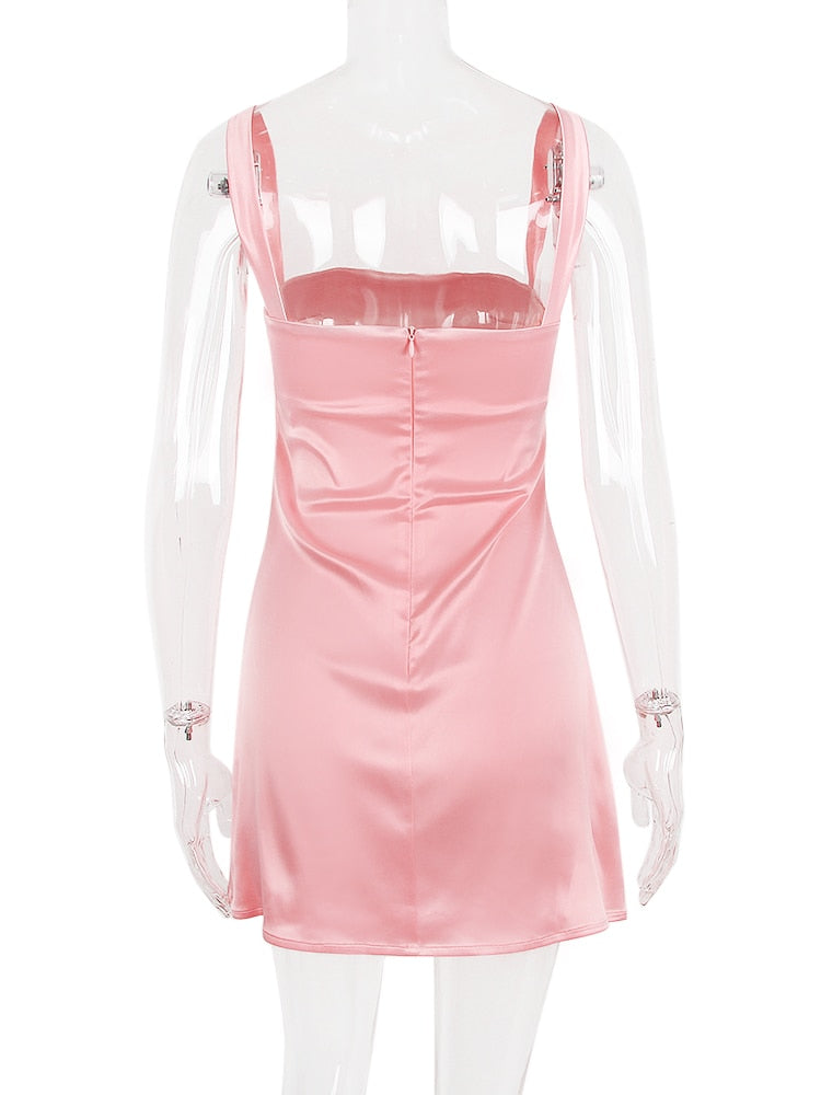 Satin Square Neck Strap Mini Dress