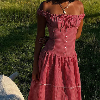 Red Plaid Maxi Dress