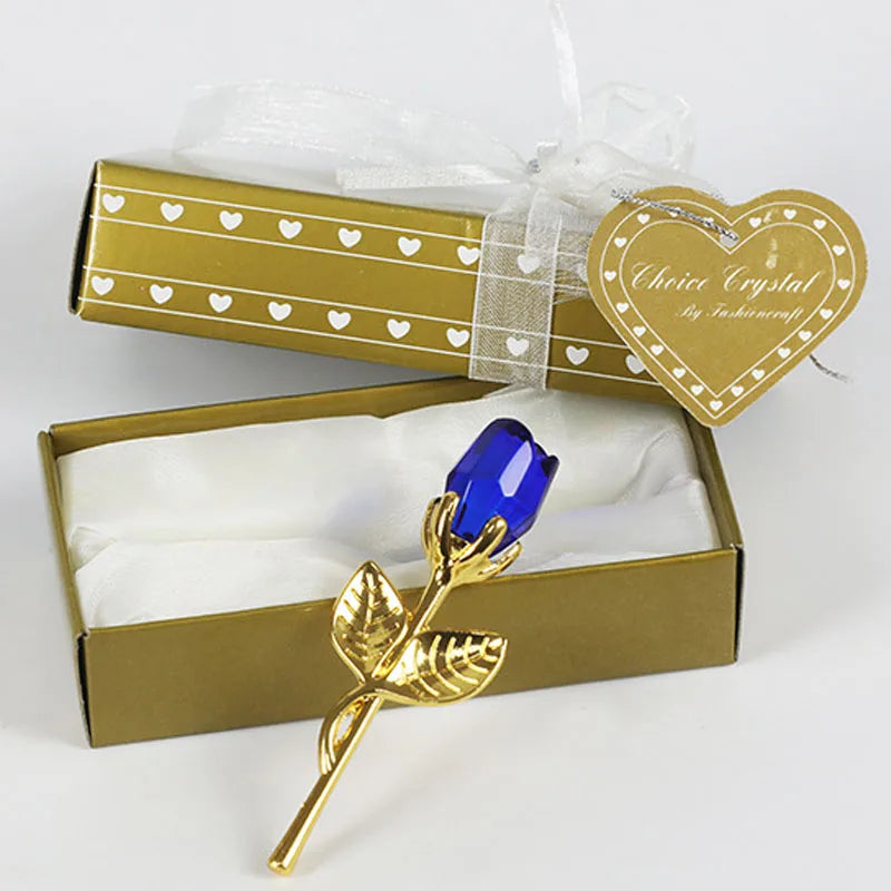 Crystal Glass Rose with Silver or Gold Rod - Romantic Gift