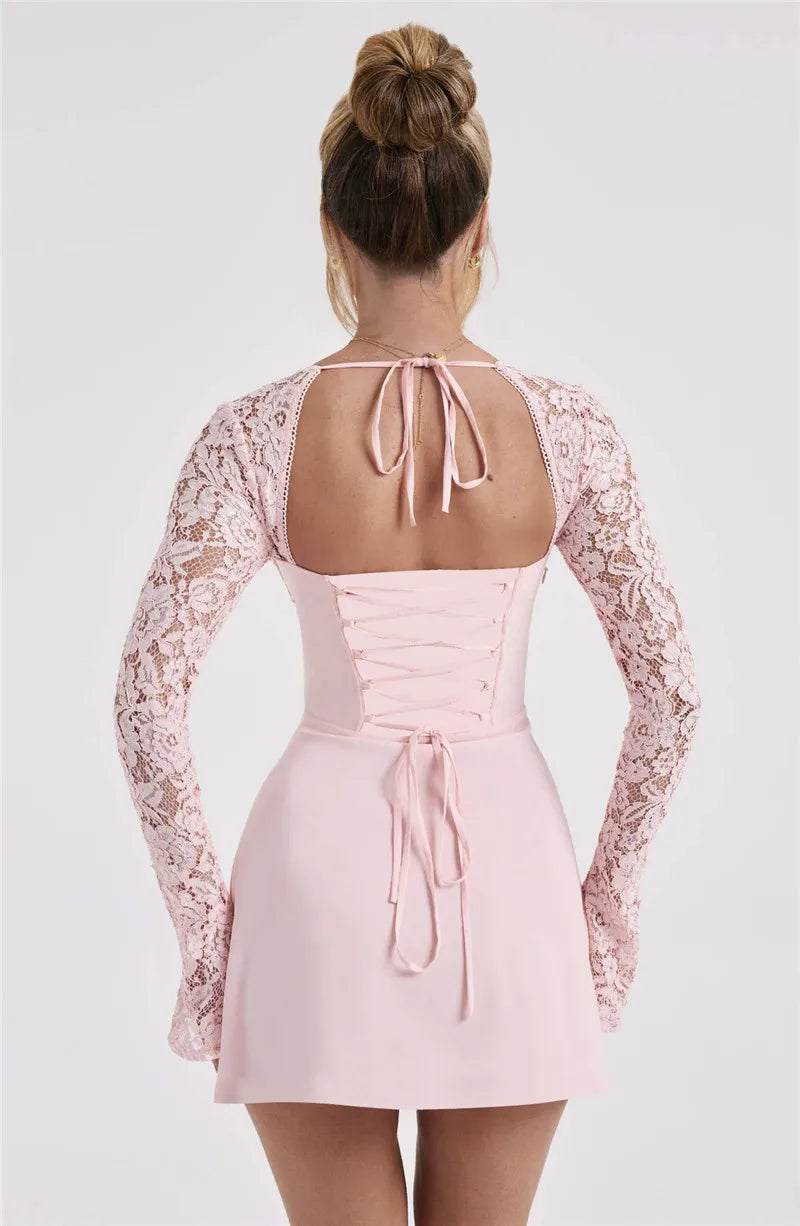 Lace Sheer Long Sleeve Mini Dresses