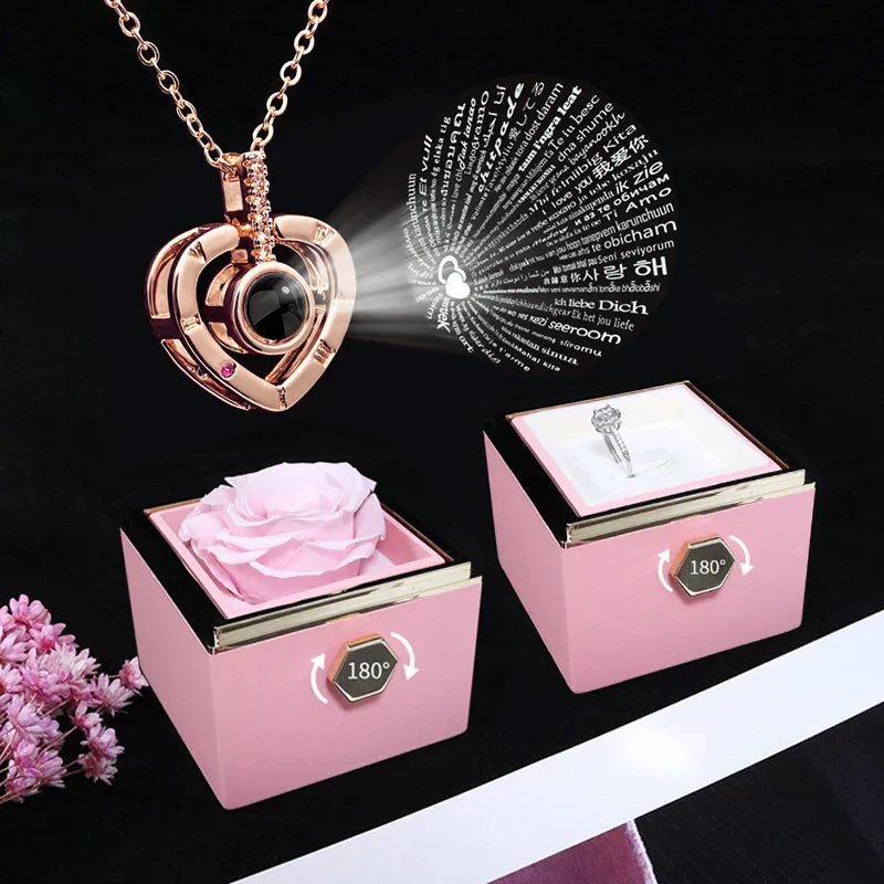 100 Languages I Love You Necklace with Rotating Rose
