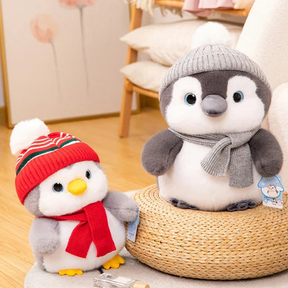 Couple Penguin Plush Pillow with Hat and Scarf