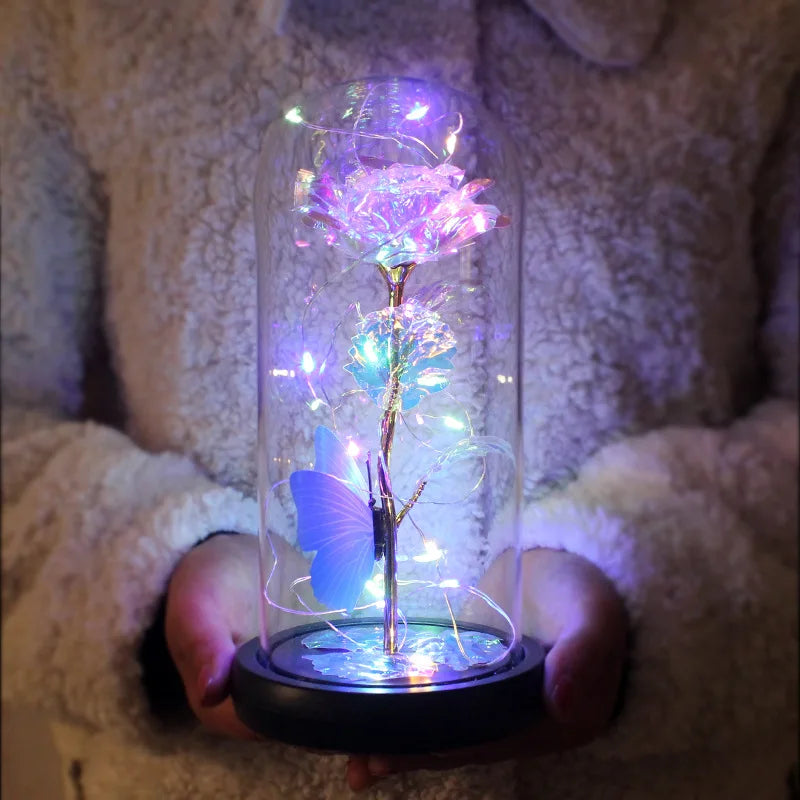 Red LED Rose in Glass Dome - Romantic Gift for Her