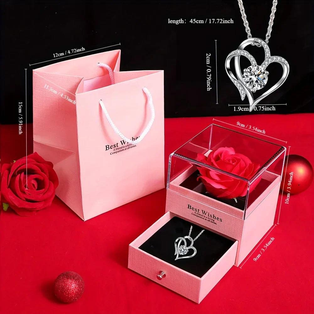 Love Pendant Necklace with Artificial Rose Gift Box