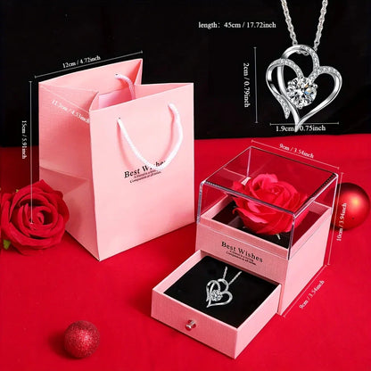 Love Pendant Necklace with Artificial Rose Gift Box