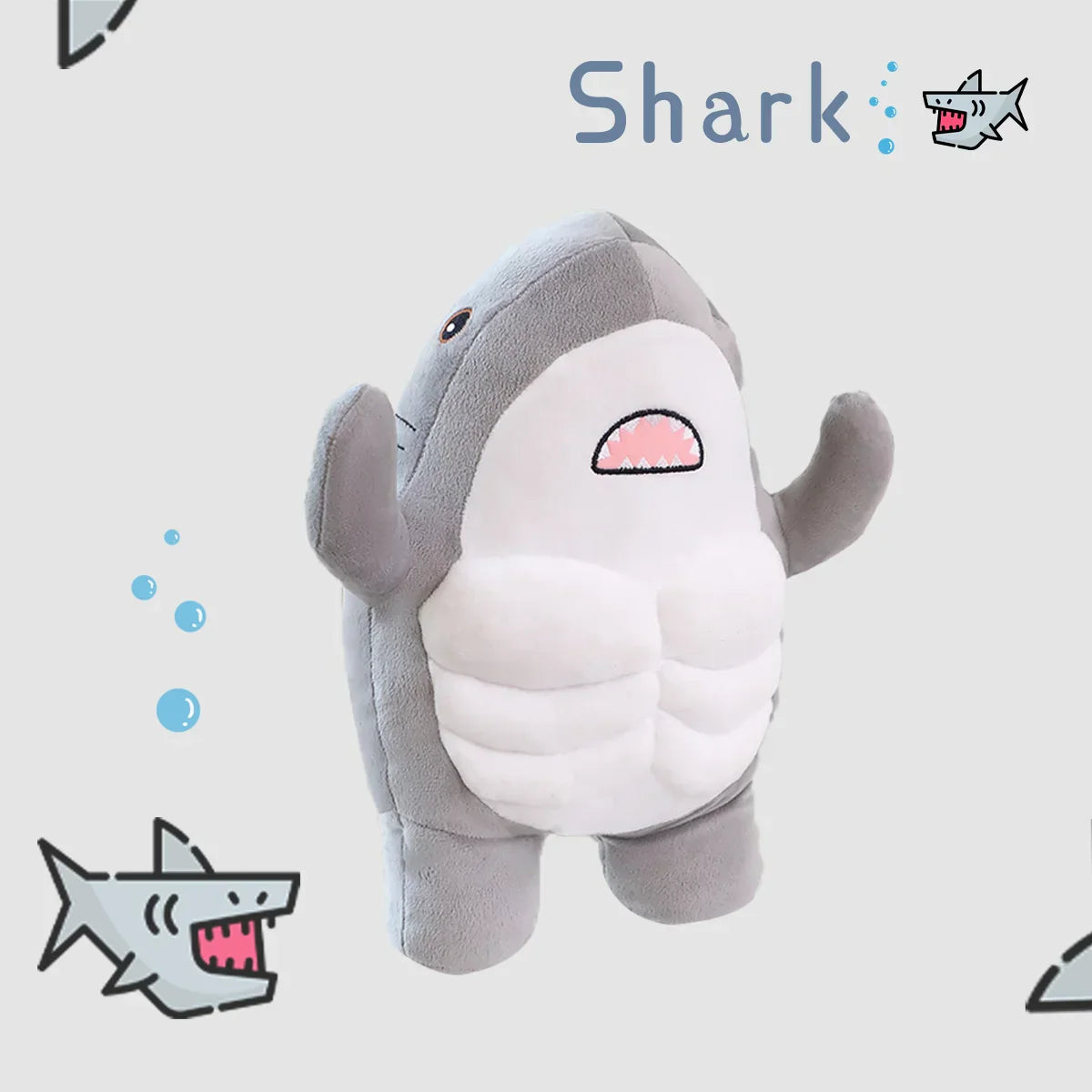 Adorable Muscle Shark Plush Toy - Soft Stuffed Animal for Kids' Sleep & Play