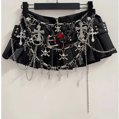 Black Micro Pleated Cross Chain Skirt