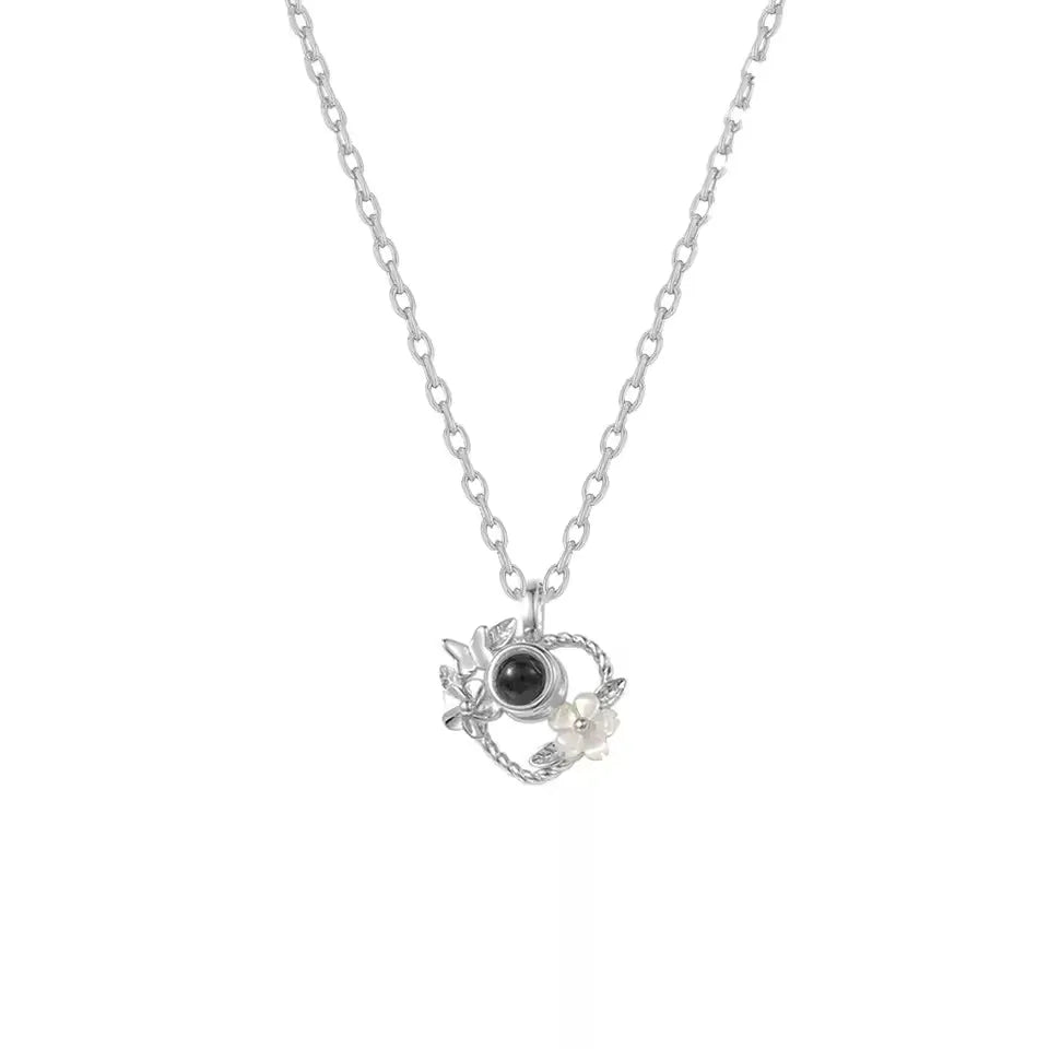 Personalized Flower Heart Projection Necklace in 925 Silver