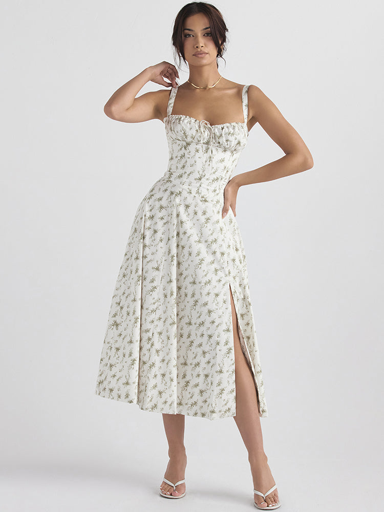Floral Print Tie-Up Strap Flowy Midi Dress