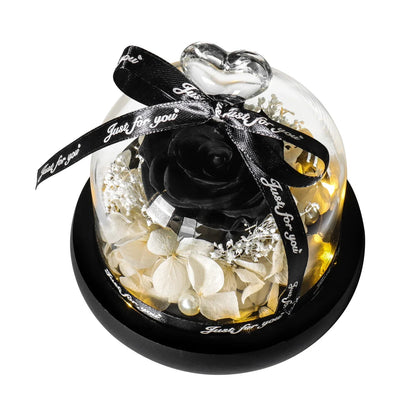 Forever Preserved Rose in Heart Glass Dome with LED Light for Valentine and Special Occasions