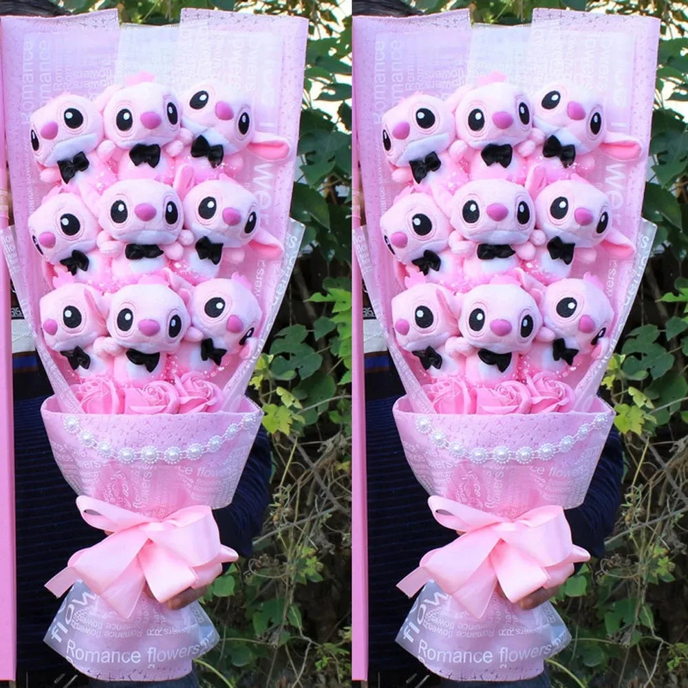 Disney Plush Flower Bouquet Mickey Minnie Stitch Doll