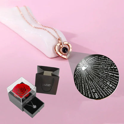 Heart Projection Necklace with I Love You in 100 Languages