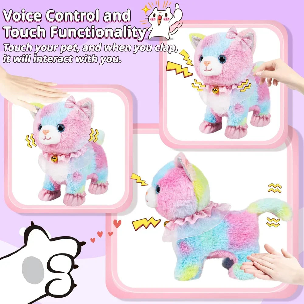 Interactive Walking & Barking Plush Cat Toy - Remote Control Fun!
