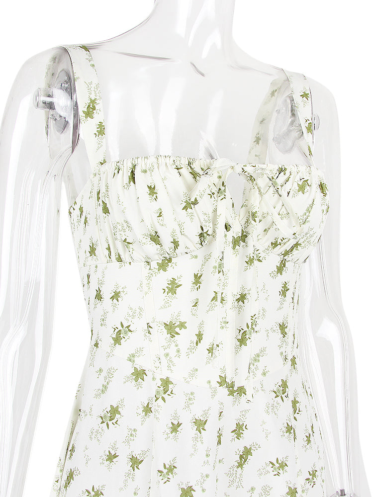 Floral Print Tie-Up Strap Flowy Midi Dress