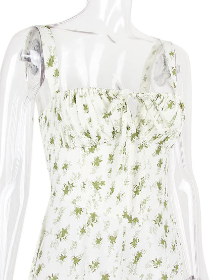 Floral Print Tie-Up Strap Flowy Midi Dress