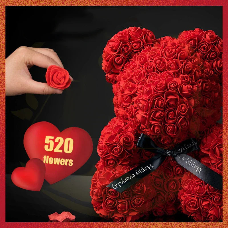 Eternal Rose Teddy Bear with Gift Box and Warm Lights