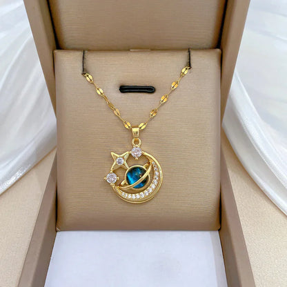 Titanium Steel Star Pendant Necklace in Gold Tone